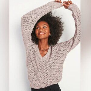 Old Navy Women's Textured Knit V-Neck Sweater XL Petite Cream Speckled Pullover